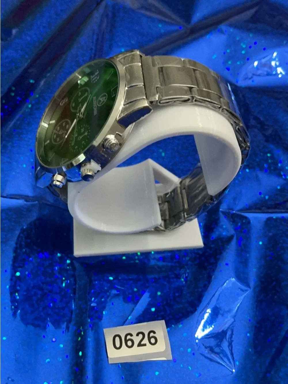 Men’s Silver Stainless Steel Watch with Green Dial